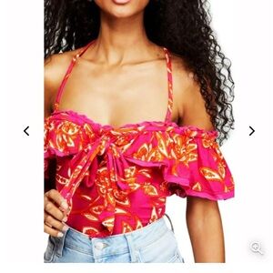 Free People Cha Cha Off-The-Shoulder Top Raspberry Sorbet Fuchsia Hot Pink XS